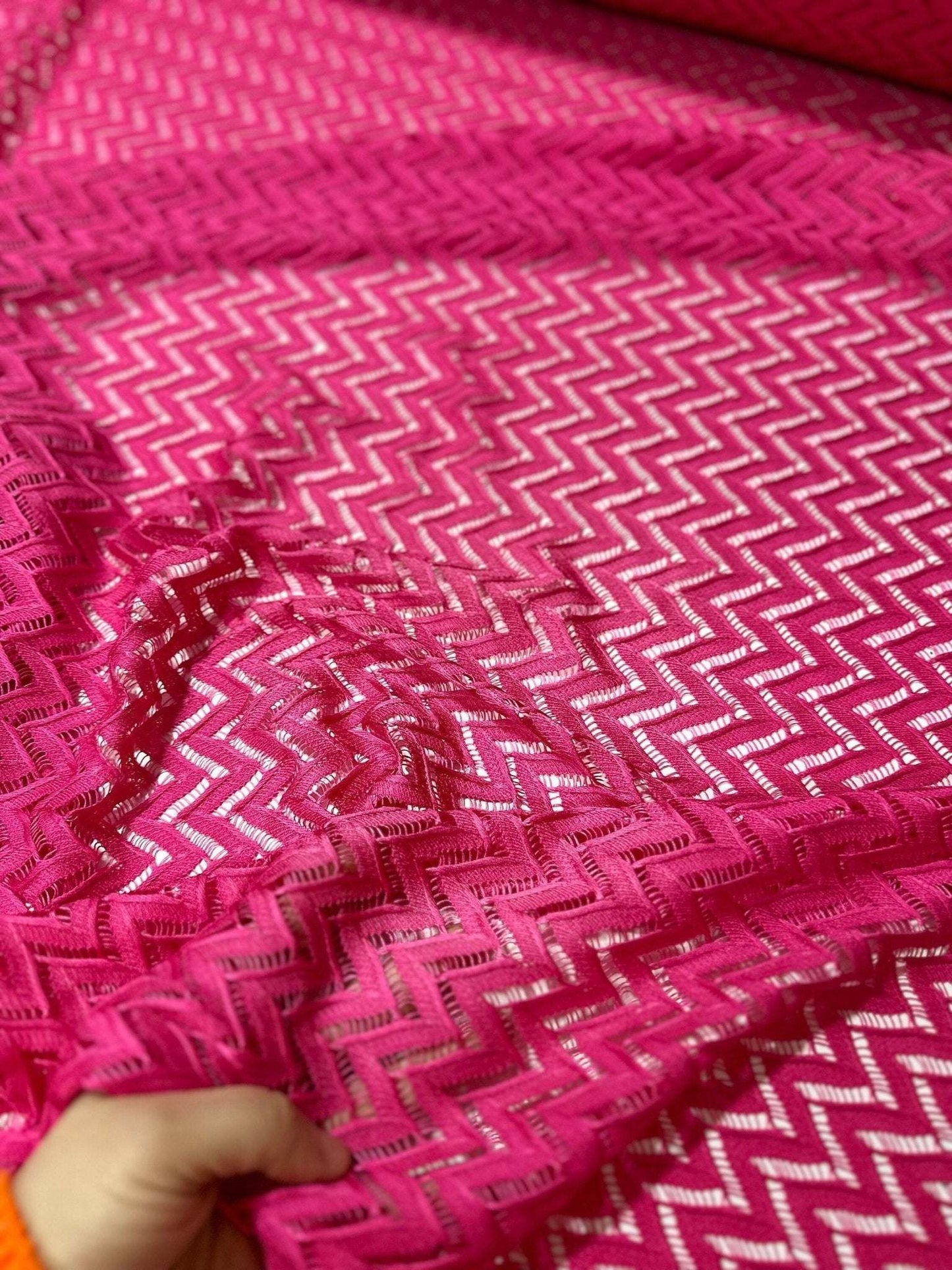 Zigzag Knit Jersey Fabric - Pink Mesh Fabric for Crafting and Sewing