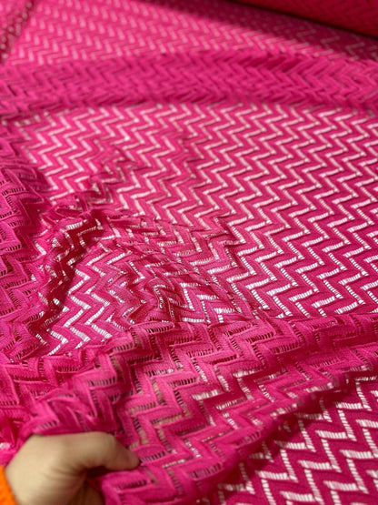 Zigzag Knit Jersey Fabric - Pink Mesh Fabric for Crafting and Sewing