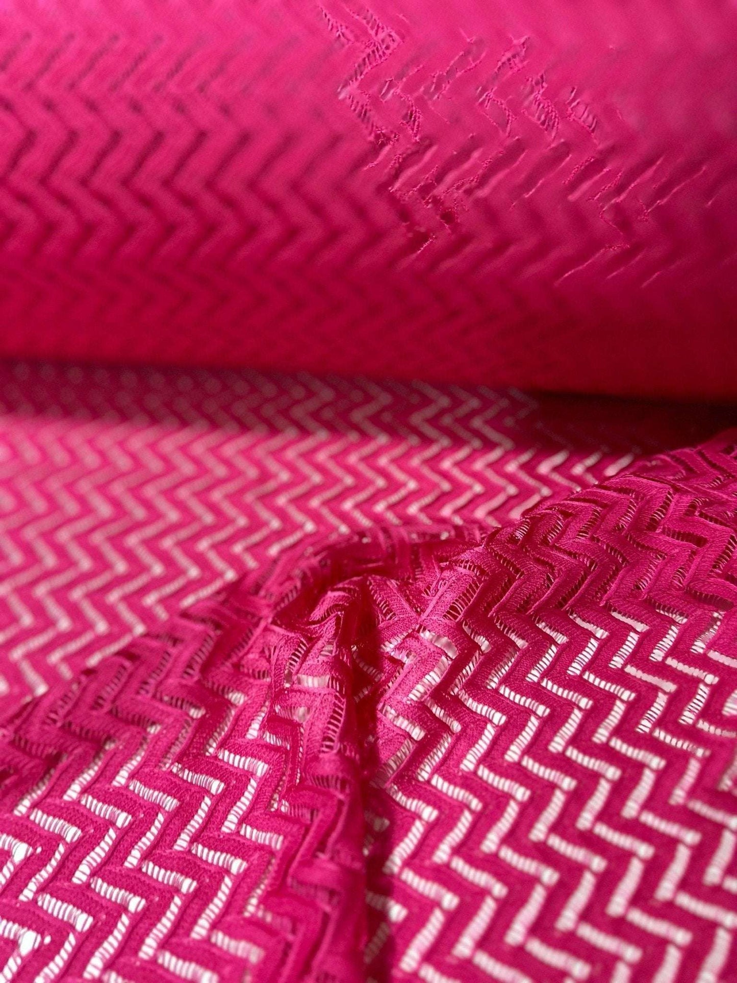 Zigzag Knit Jersey Fabric - Pink Mesh Fabric for Crafting and Sewing