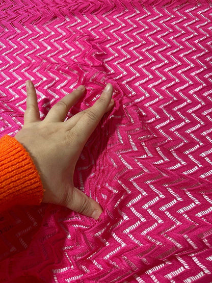 Zigzag Knit Jersey Fabric - Pink Mesh Fabric for Crafting and Sewing