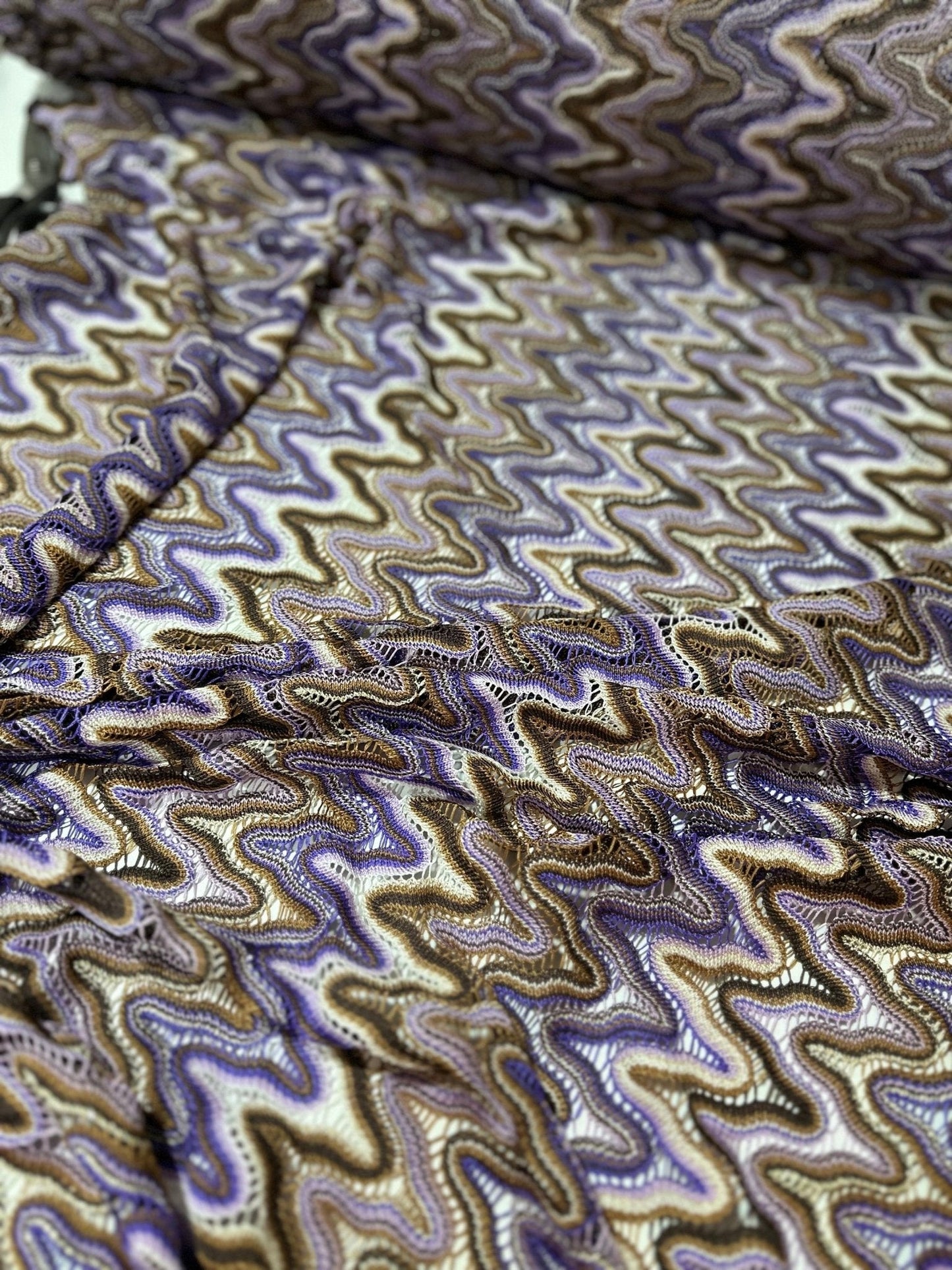 Purple Brown Zigzag Knit Jersey Mesh Fabric for Versatile Sewing Projects
