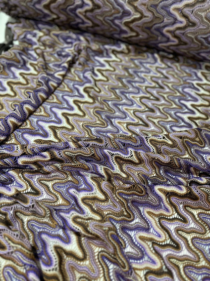 Purple Brown Zigzag Knit Jersey Mesh Fabric for Versatile Sewing Projects