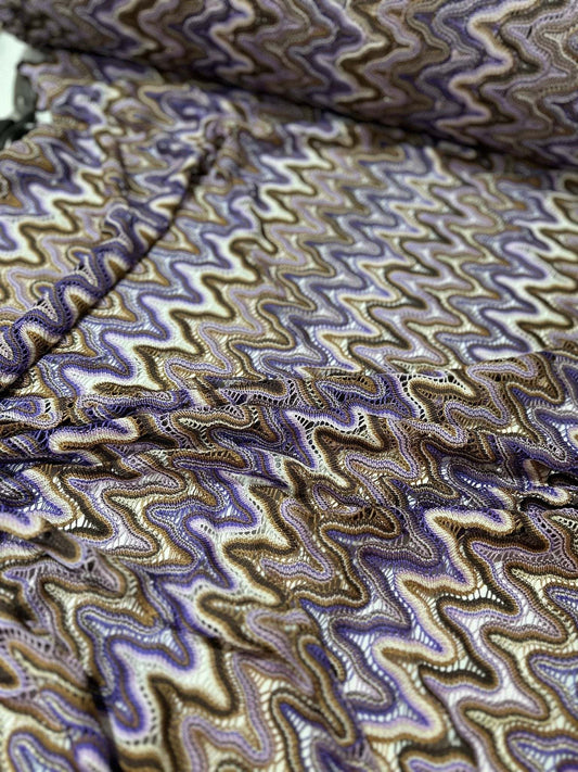 Purple Brown Zigzag Knit Jersey Mesh Fabric for Versatile Sewing Projects