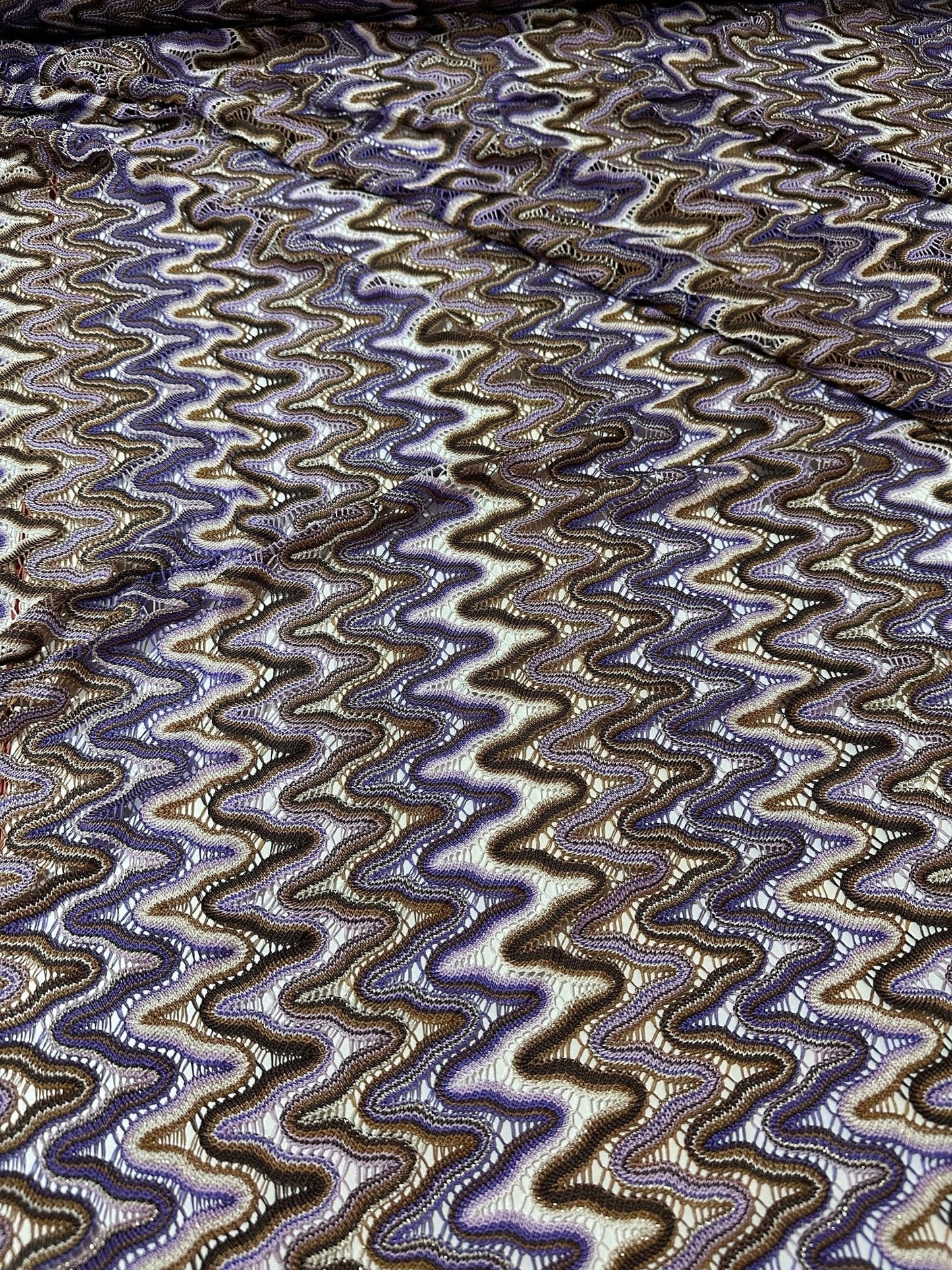 Purple Brown Zigzag Knit Jersey Mesh Fabric for Versatile Sewing Projects
