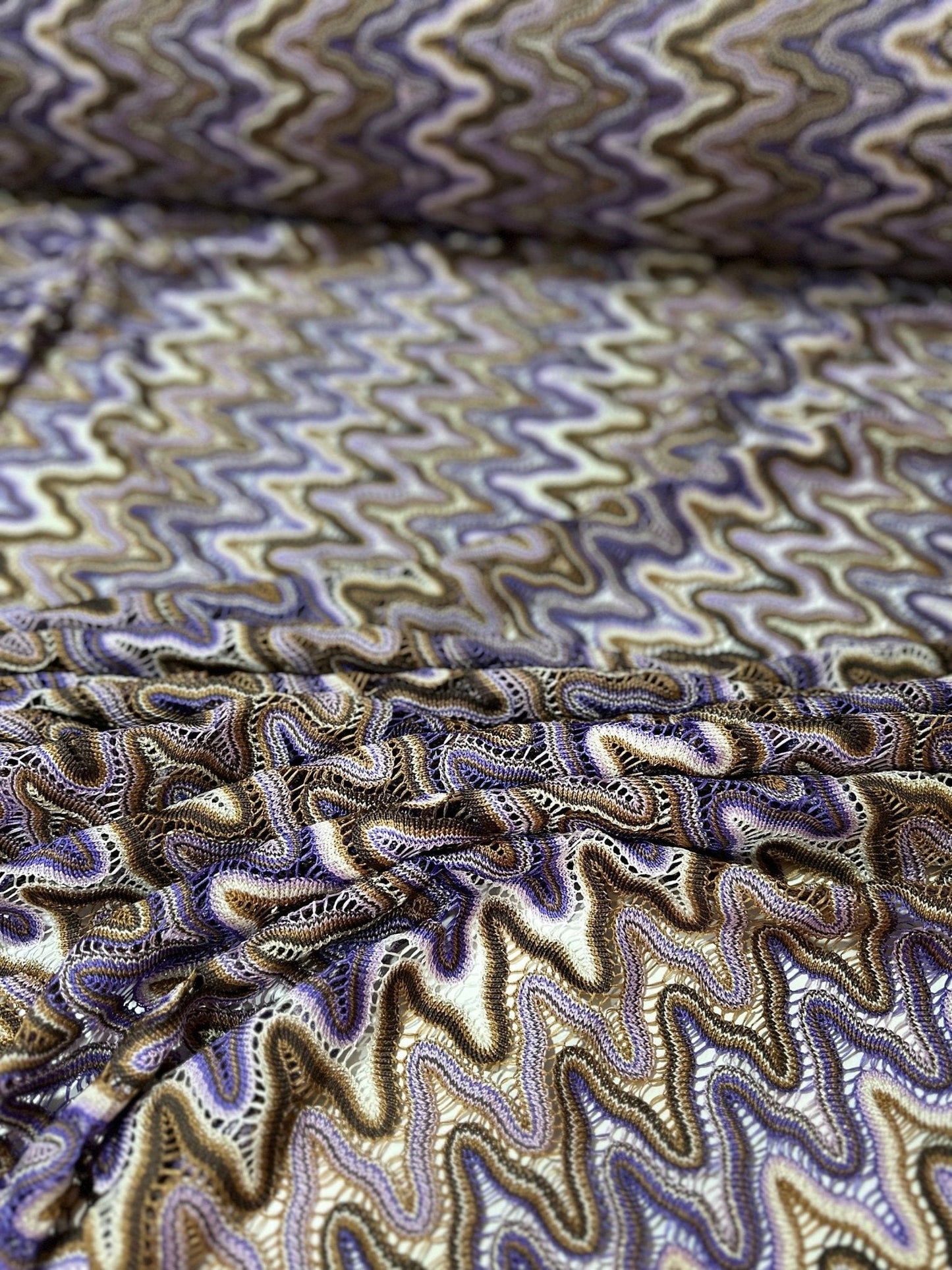 Purple Brown Zigzag Knit Jersey Mesh Fabric for Versatile Sewing Projects