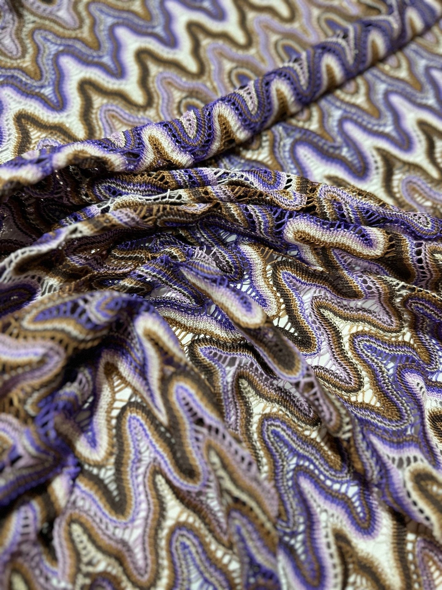 Purple Brown Zigzag Knit Jersey Mesh Fabric for Versatile Sewing Projects
