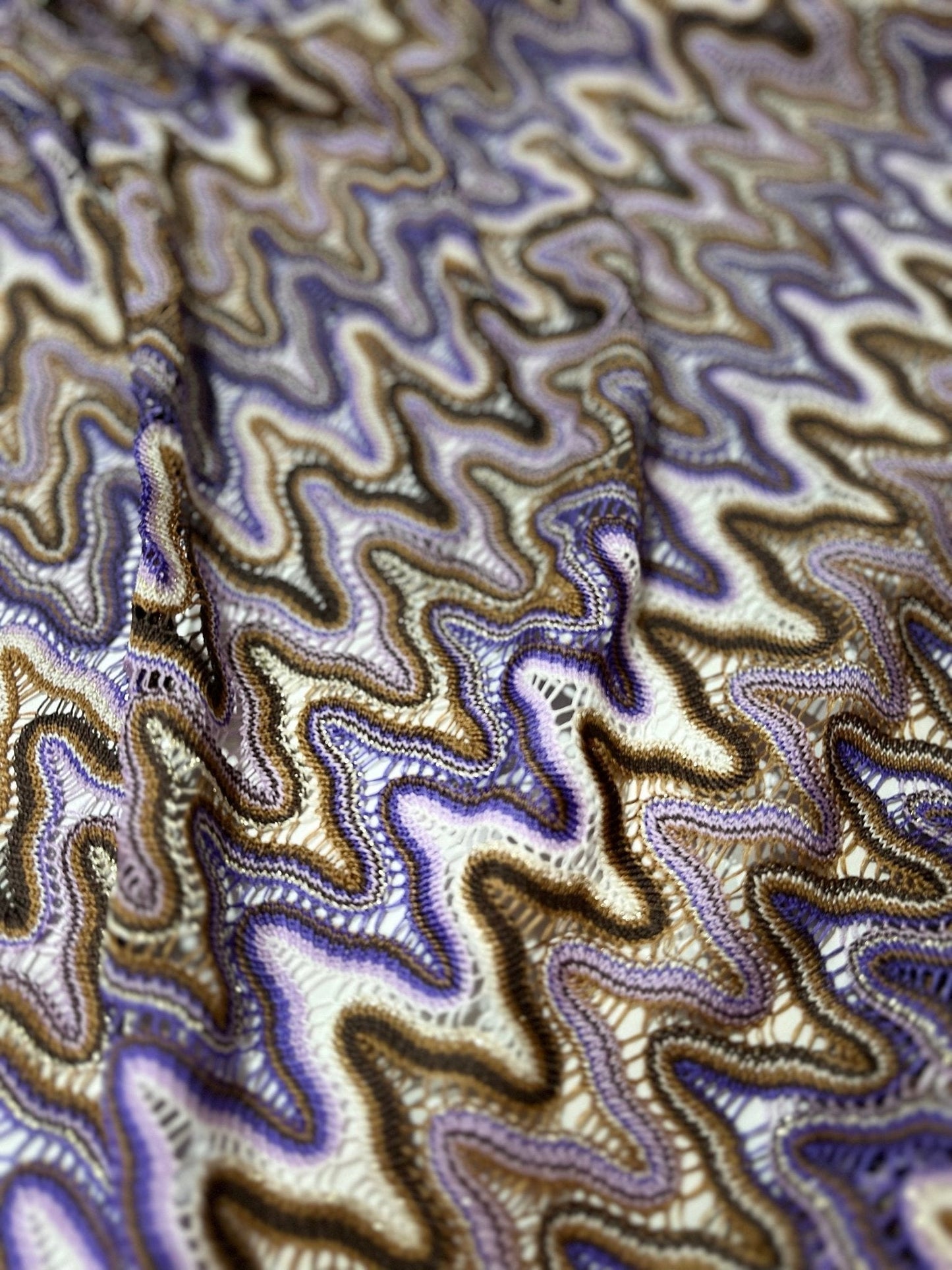 Purple Brown Zigzag Knit Jersey Mesh Fabric for Versatile Sewing Projects
