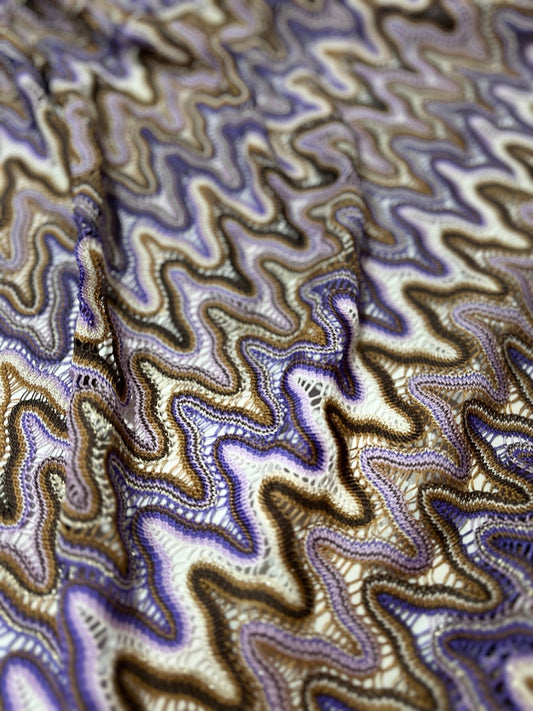 Purple Brown Zigzag Knit Jersey Mesh Fabric for Versatile Sewing Projects