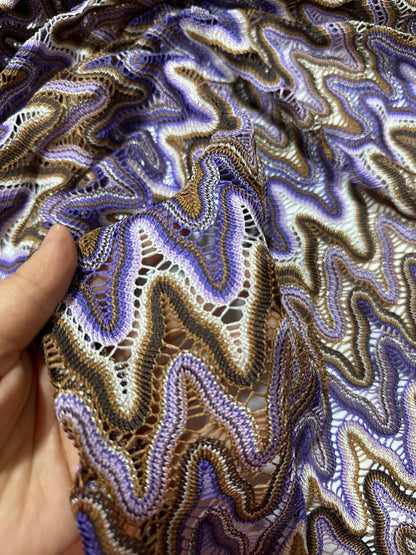 Purple Brown Zigzag Knit Jersey Mesh Fabric for Versatile Sewing Projects