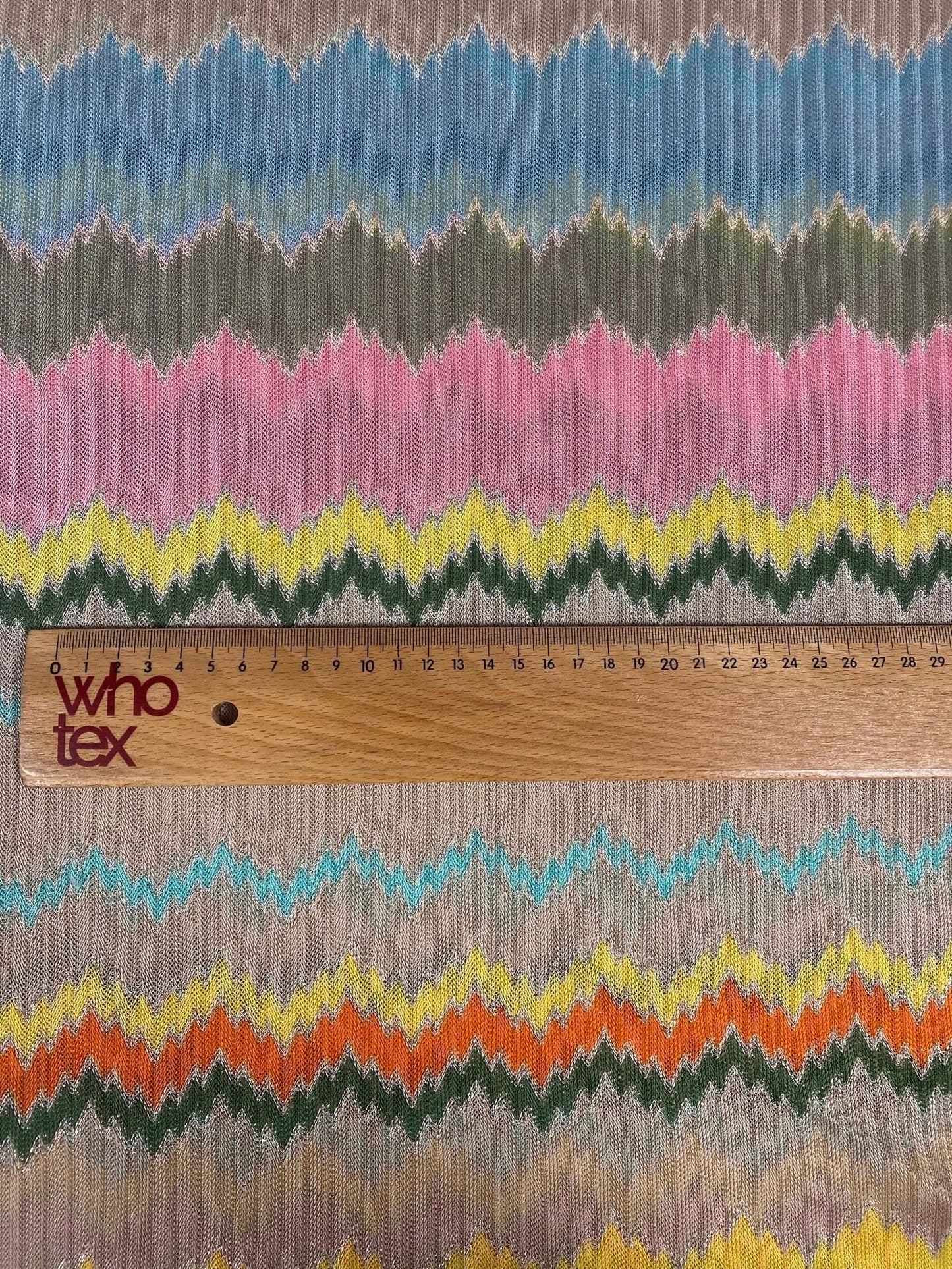 Mesh Fabric with Multicolor Zigzag Design
