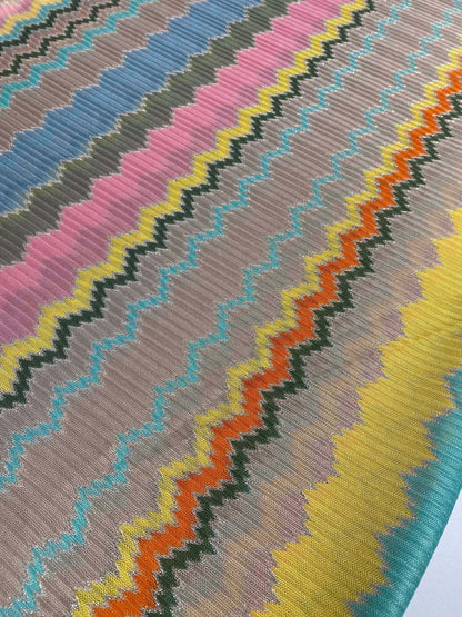 Mesh Fabric with Multicolor Zigzag Design