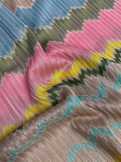 Mesh Fabric with Multicolor Zigzag Design