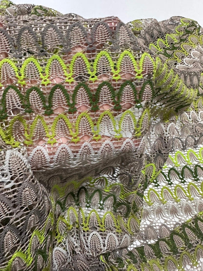 Beige Green Zigzag Knit Jersey Mesh Fabric for Clothing and Crafts
