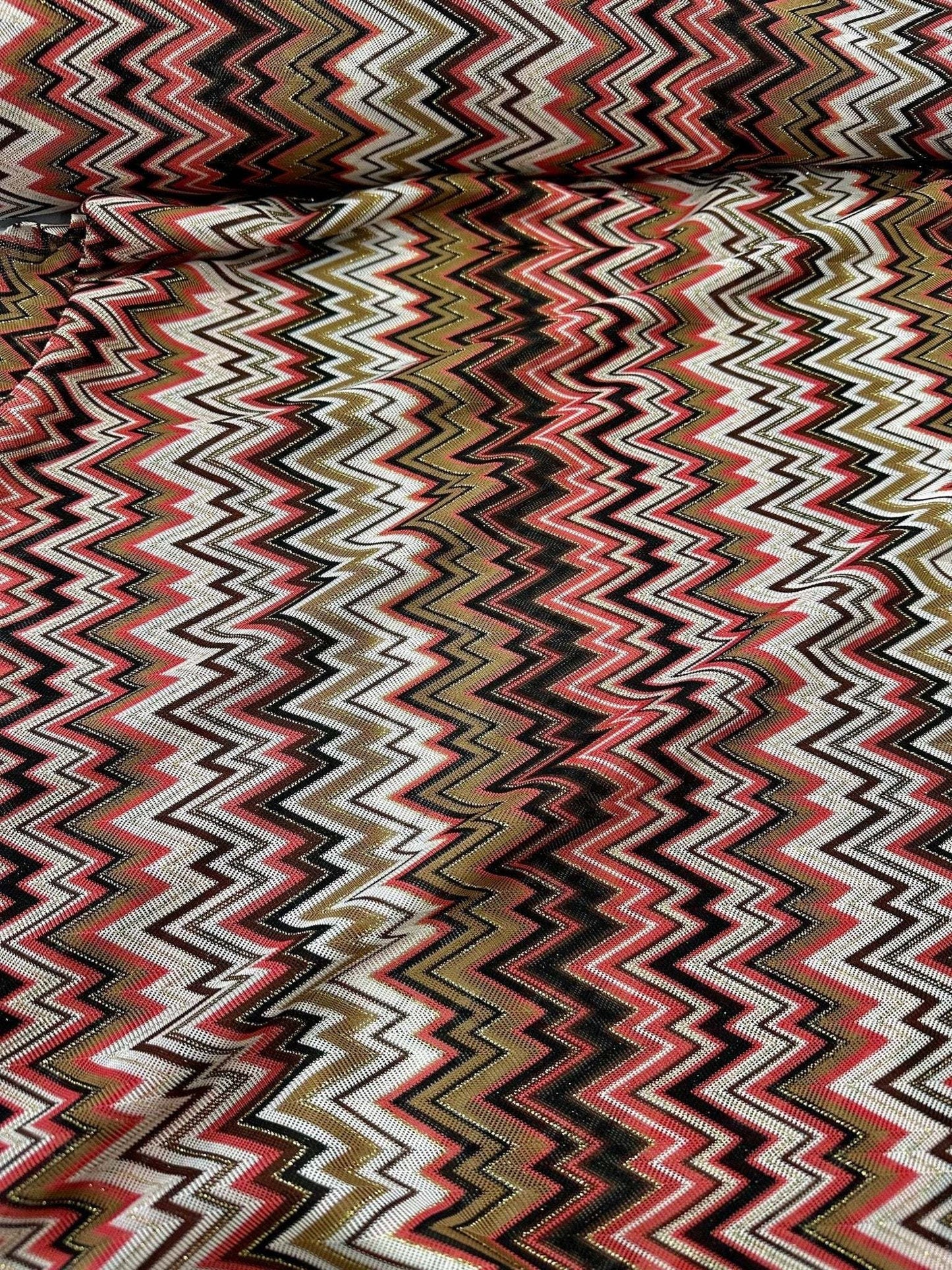 Coral Zigzag Knit Jersey Fabric  Luxury Mesh Italian Design