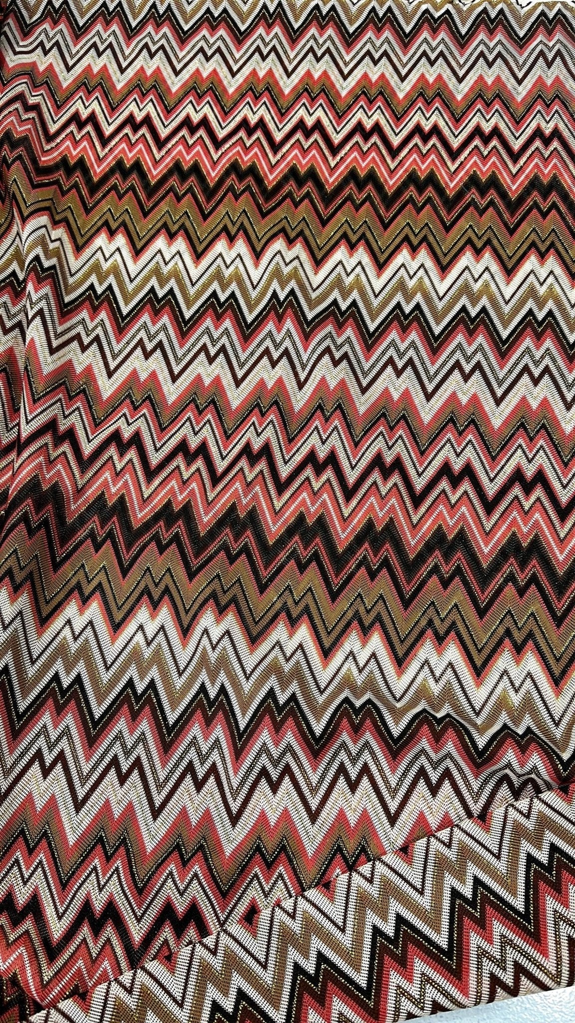 Coral Zigzag Knit Jersey Fabric  Luxury Mesh Italian Design