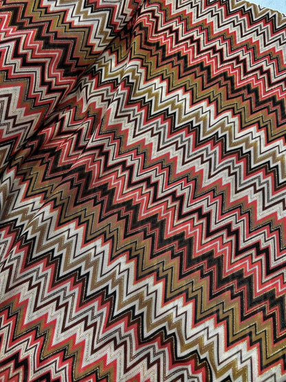 Coral Zigzag Knit Jersey Fabric  Luxury Mesh Italian Design