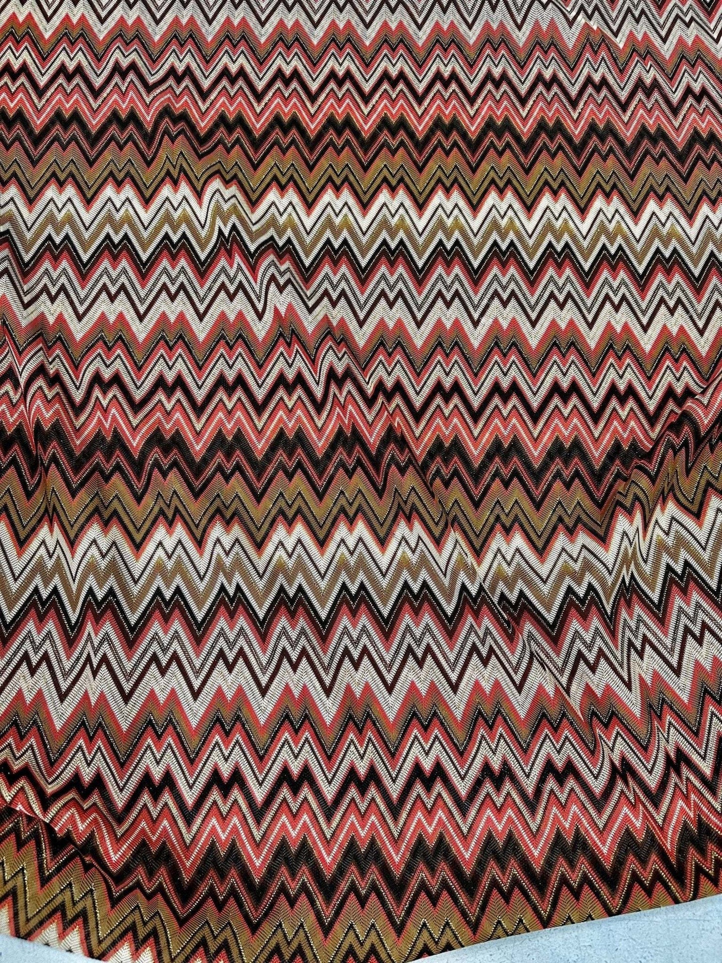 Coral Zigzag Knit Jersey Fabric  Luxury Mesh Italian Design