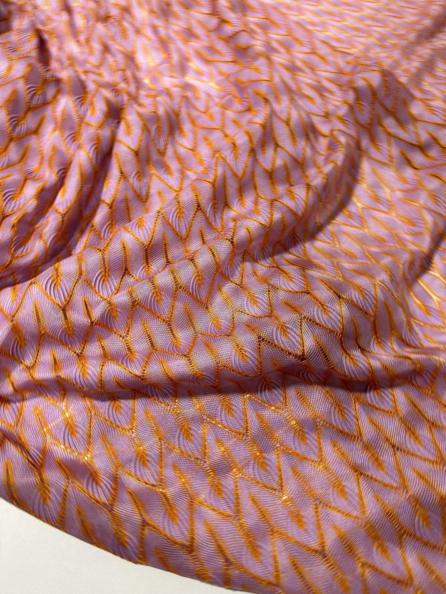 Zigzag Knit Jersey Mesh Fabric in Lilac and Orange for Crafting and Fashion