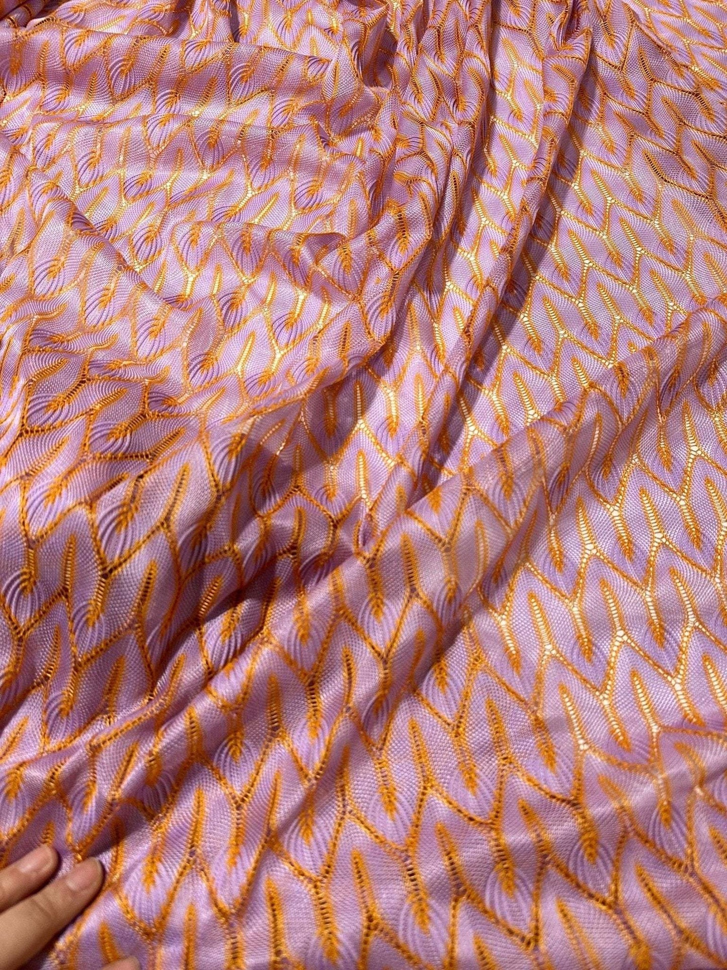 Zigzag Knit Jersey Mesh Fabric in Lilac and Orange for Crafting and Fashion