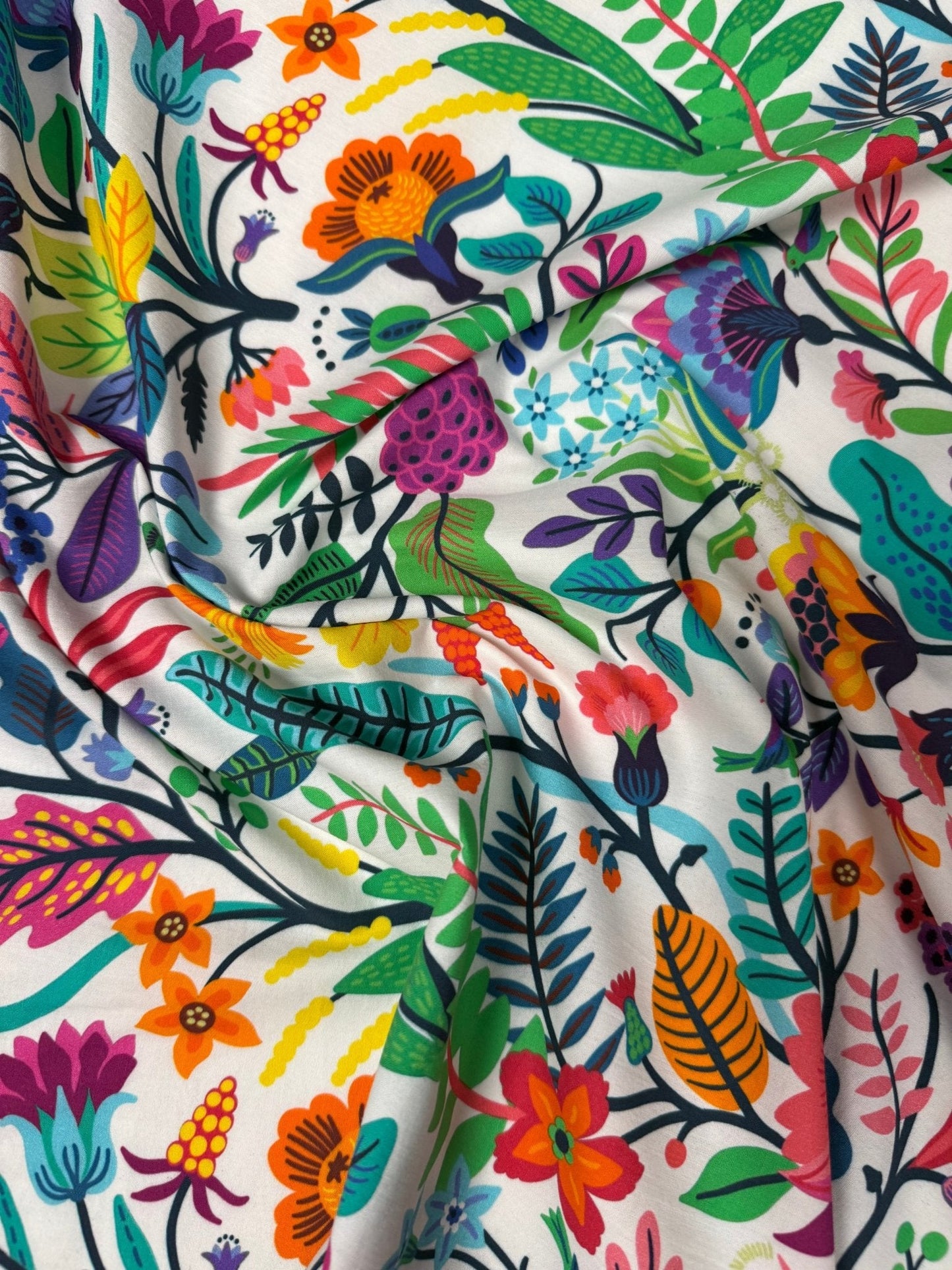 Mexican Flowers Organic Cotton Poplin Fabric by the Metre