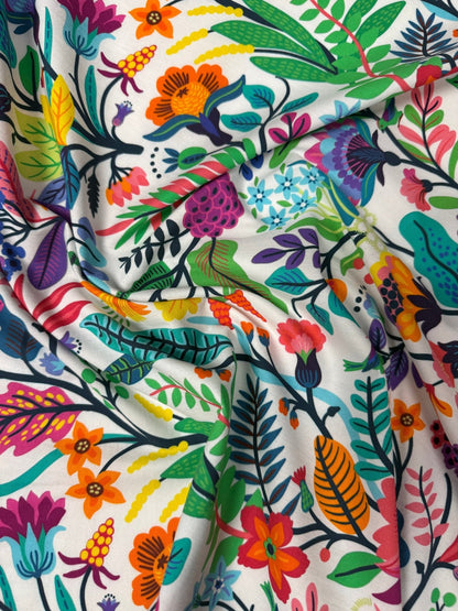 Mexican Flowers Organic Cotton Poplin Fabric by the Metre