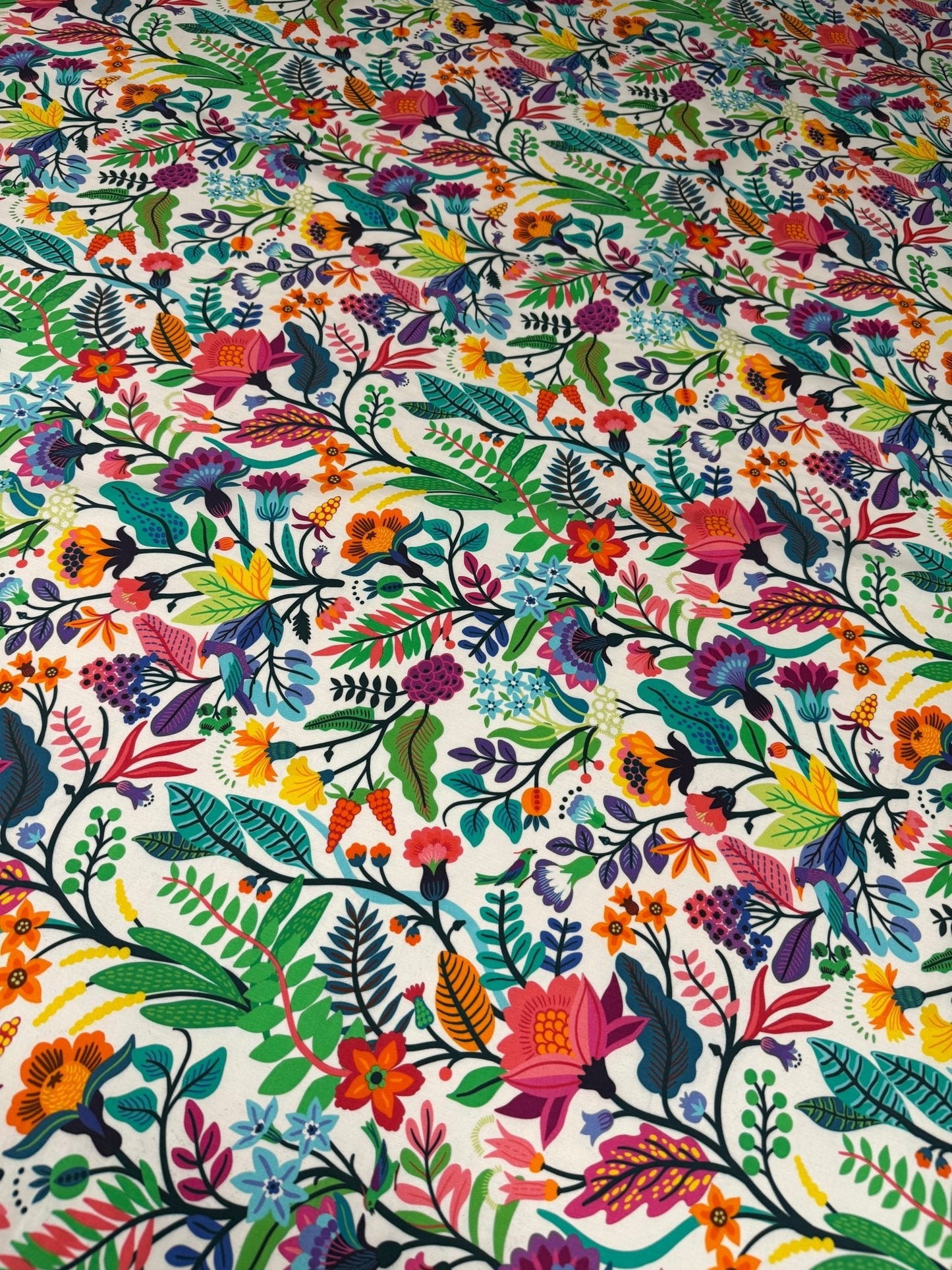 Mexican Flowers Organic Cotton Poplin Fabric by the Metre