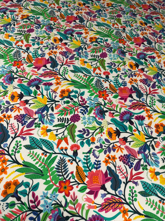 Mexican Flowers Organic Cotton Poplin Fabric by the Metre