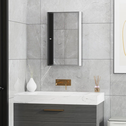 Stainless Steel Wall mounted Bathroom Mirror Cabinet 2 Shelves Storage Unit Furniture w/Single Door 60H x 40L x 13D cm