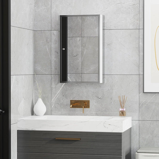 Stainless Steel Wall mounted Bathroom Mirror Cabinet 2 Shelves Storage Unit Furniture w/Single Door 60H x 40L x 13D cm