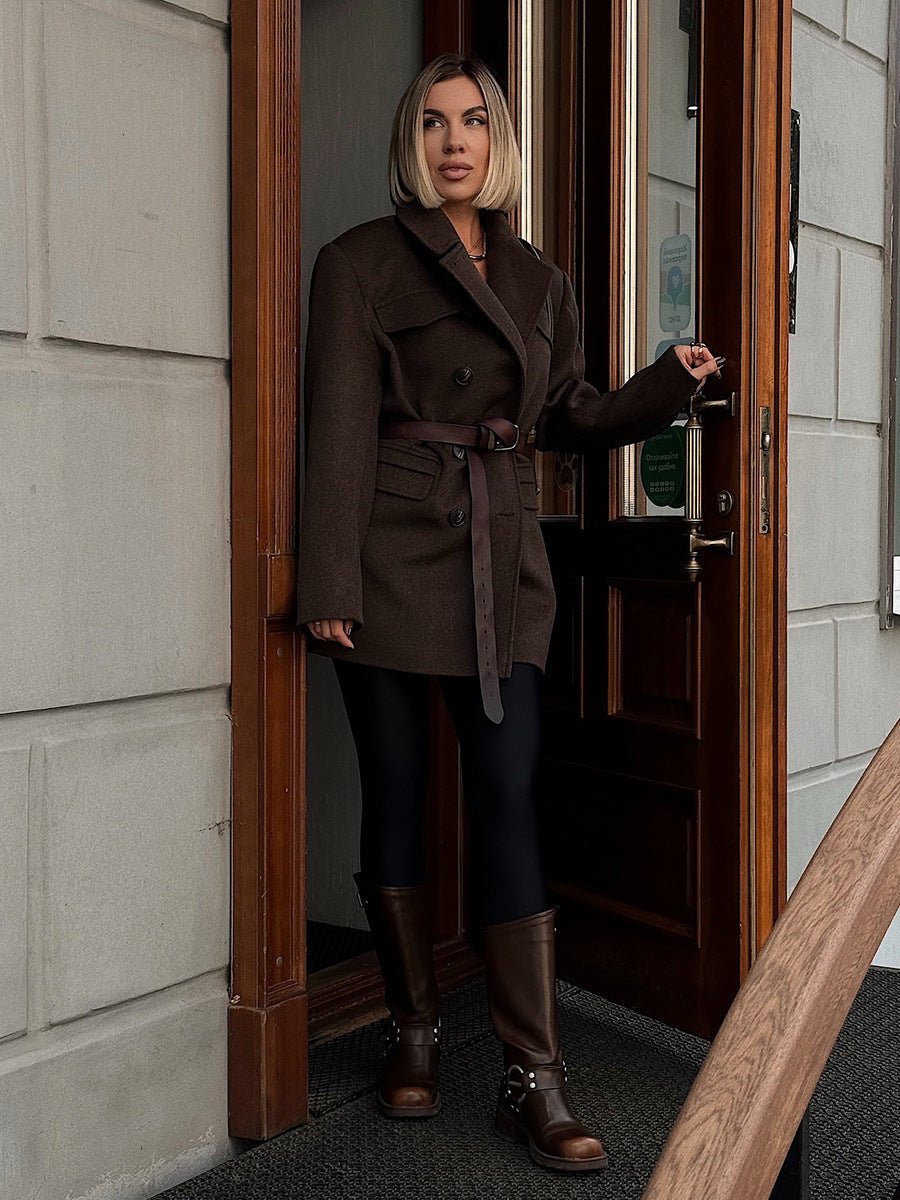 Mid-Length Double-Breasted British-Style Wool Coat