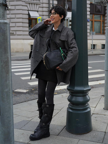 Mid-Length Double-Breasted British-Style Wool Coat