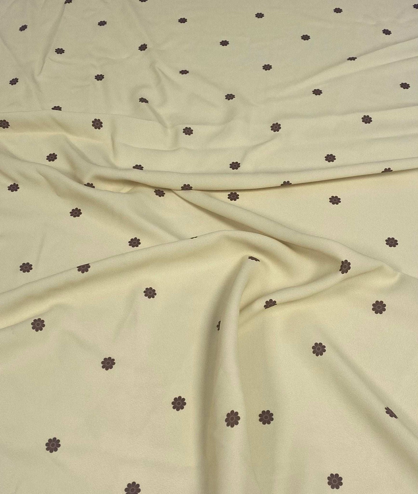 Minimal Yellow Fabric with Small Brown Floral – Fabric by Metre, Multiple Options for Sewing & Dressmaking