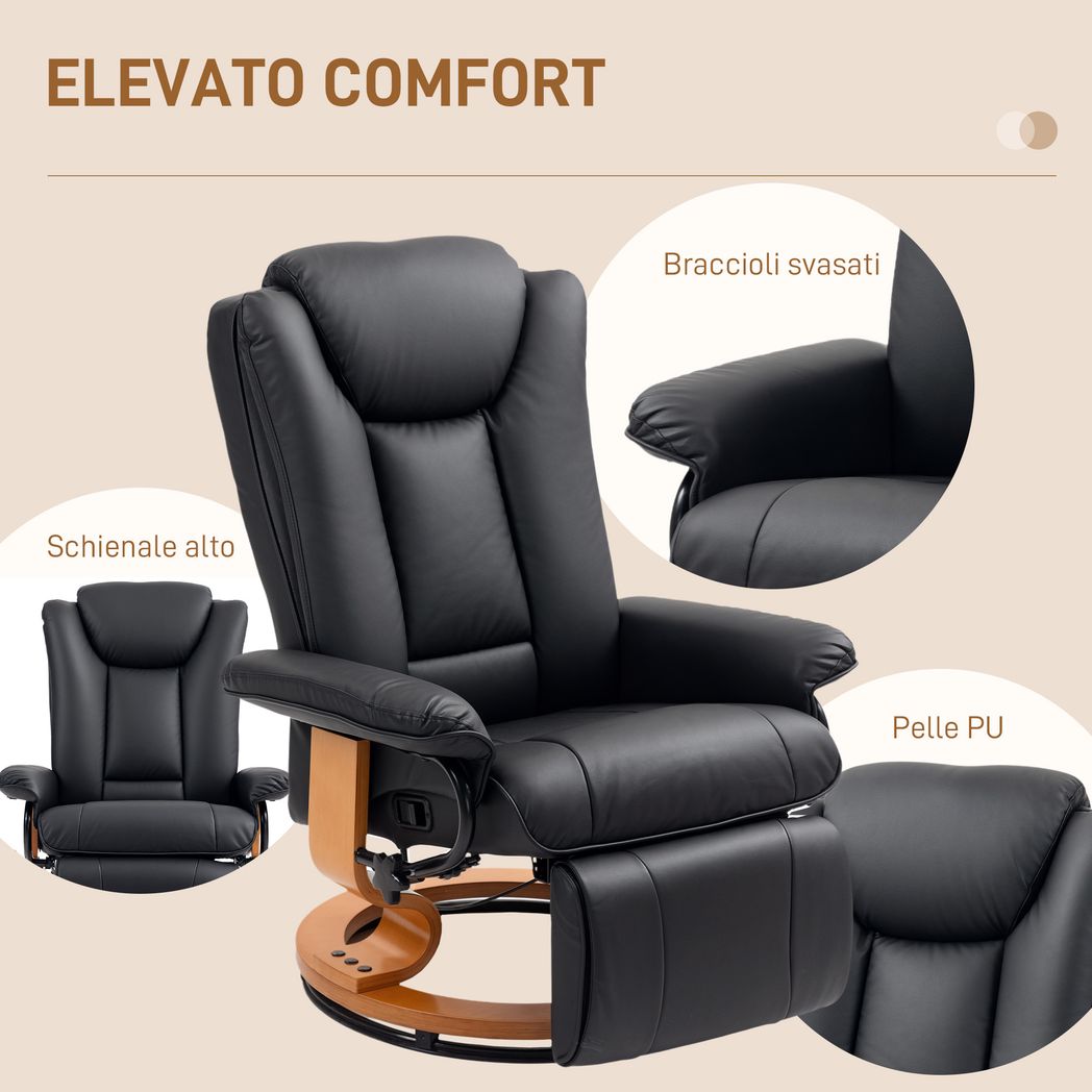 HOMCOM PU Leather Reclining Armchair with Footrest for Living Room