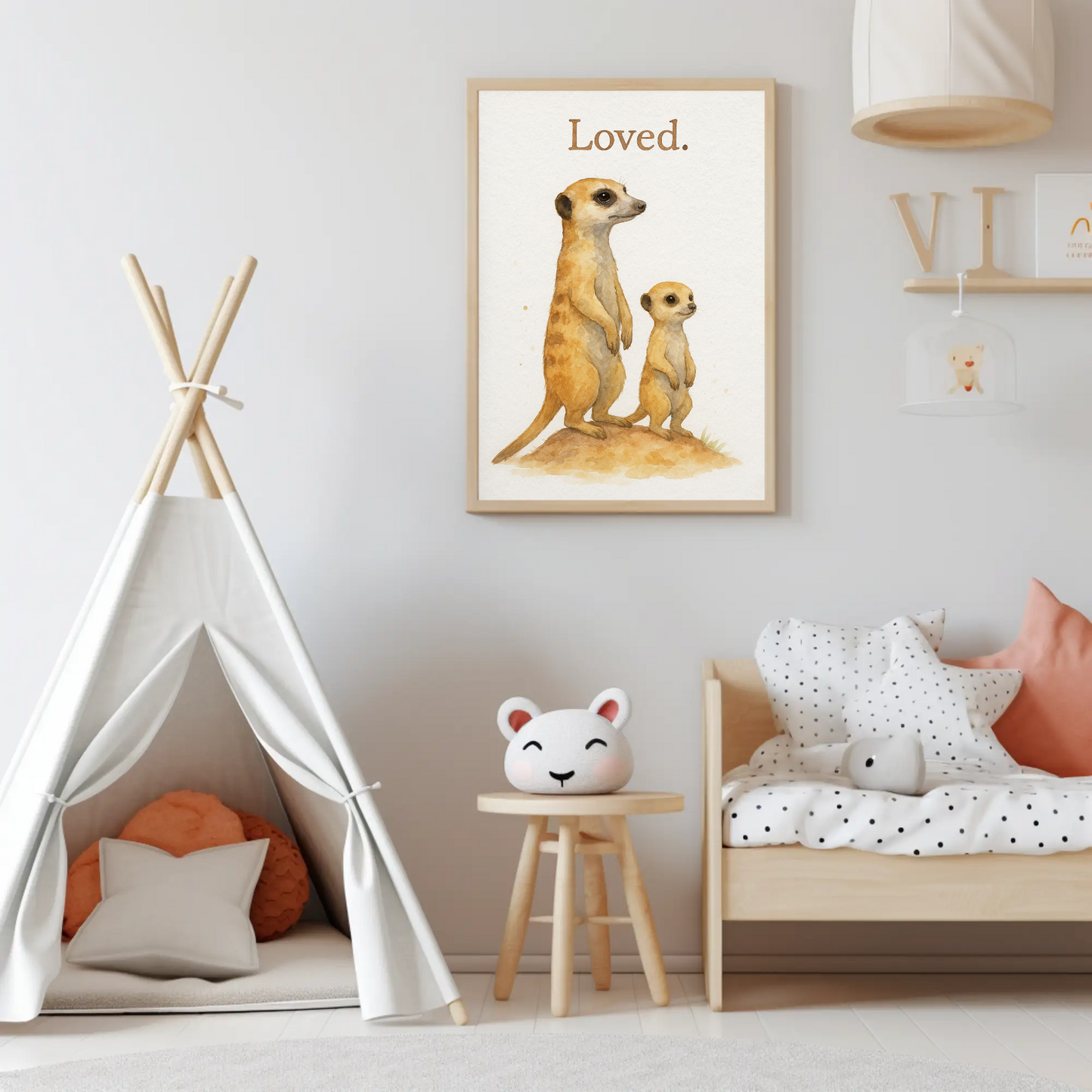 Loved Meerkat Family Watercolour Nursery Children's Room Wall Decor Print