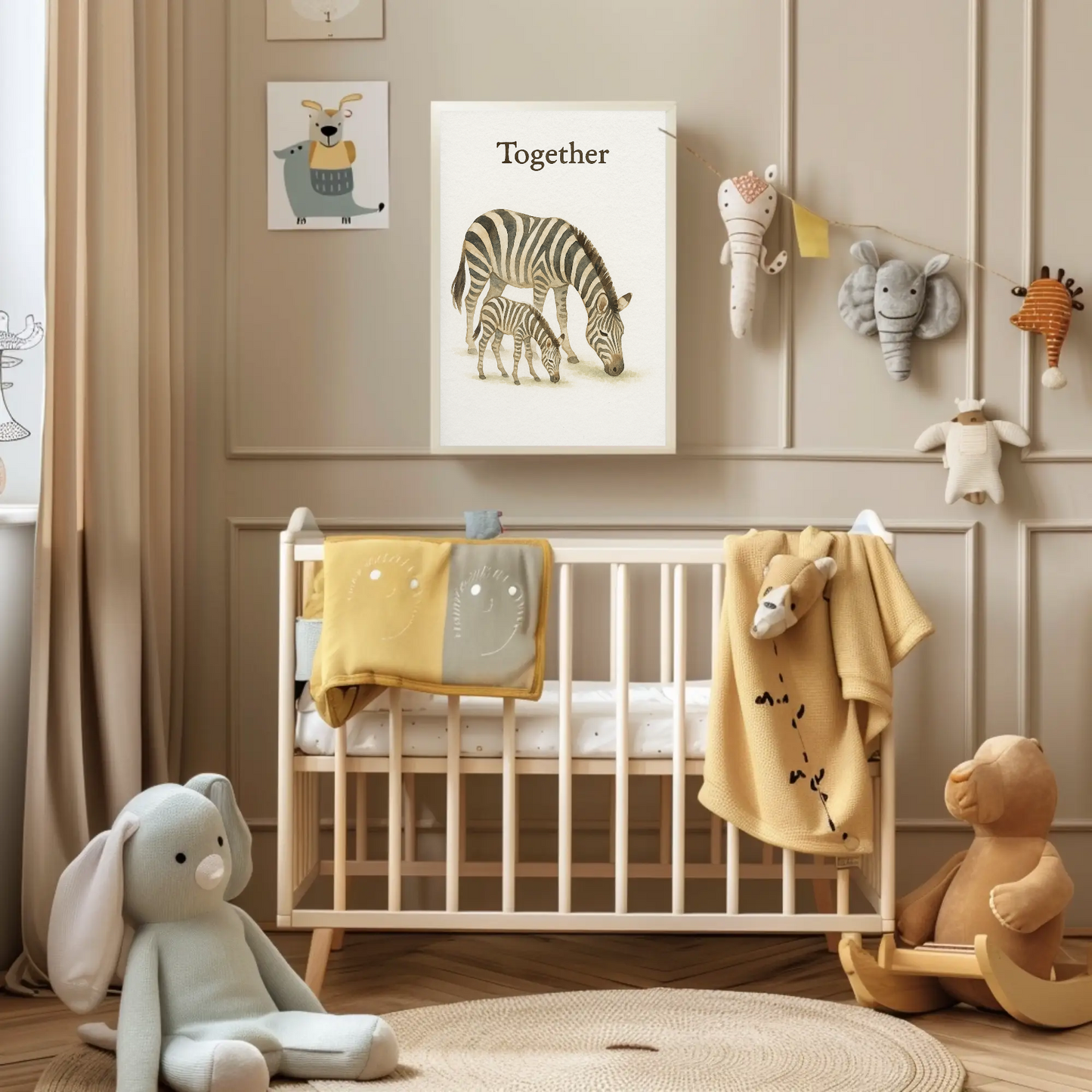 Together Zebra Family Safari Watercolour Nursery Children's Room Wall Decor Print