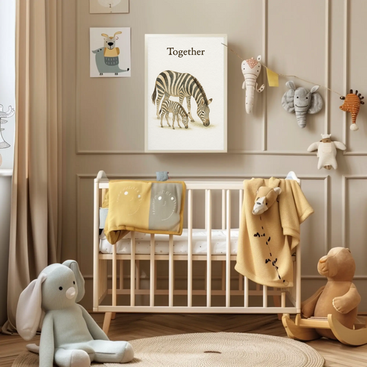 Together Zebra Family Safari Watercolour Nursery Children's Room Wall Decor Print