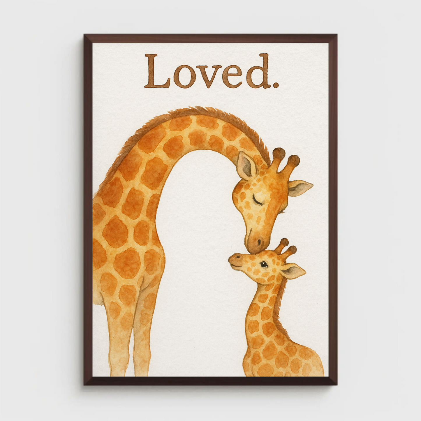 Loved Giraffe Family Watercolour Nursery Children's Room Wall Decor Print