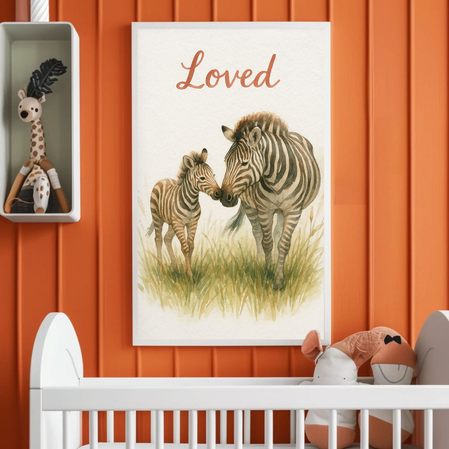 Loved Zebra Family Safari Watercolour Nursery Children's Room Wall Decor Print