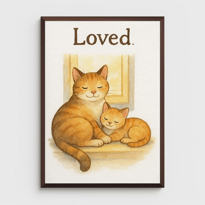 Loved Cat & Kitten Nursery Children's Room Wall Decor Print
