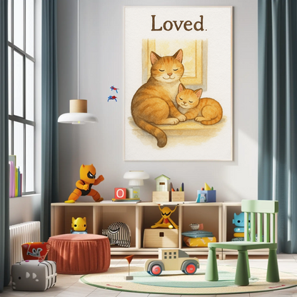 Loved Cat & Kitten Nursery Children's Room Wall Decor Print