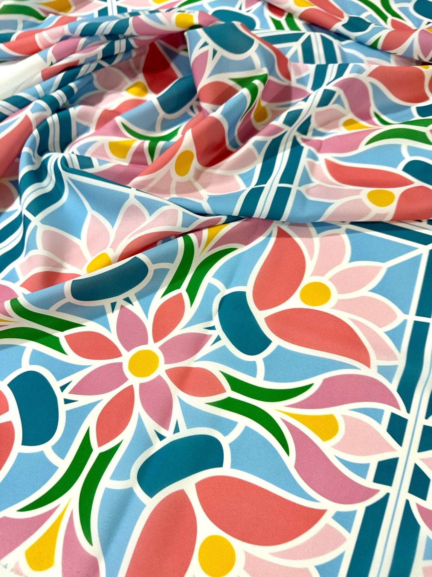 Mosaic Floral Fabric – Available in Satin, Crepe, Spandex & Chiffon | By Metre