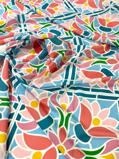 Mosaic Floral Fabric – Available in Satin, Crepe, Spandex & Chiffon | By Metre