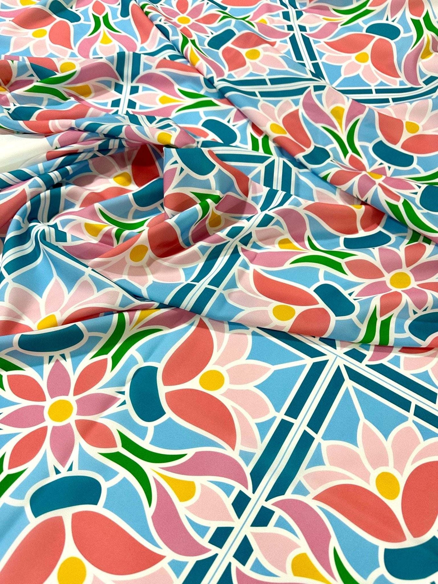 Mosaic Floral Fabric – Available in Satin, Crepe, Spandex & Chiffon | By Metre