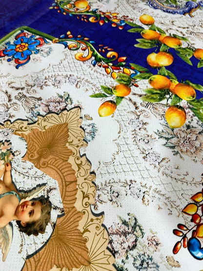 Floral Mosaic  Lemon Angel Pattern Fabric