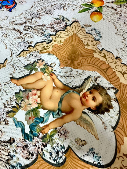 Floral Mosaic  Lemon Angel Pattern Fabric