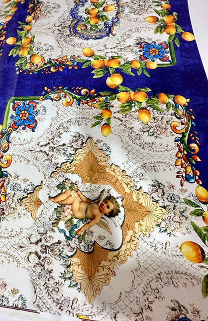 Floral Mosaic  Lemon Angel Pattern Fabric