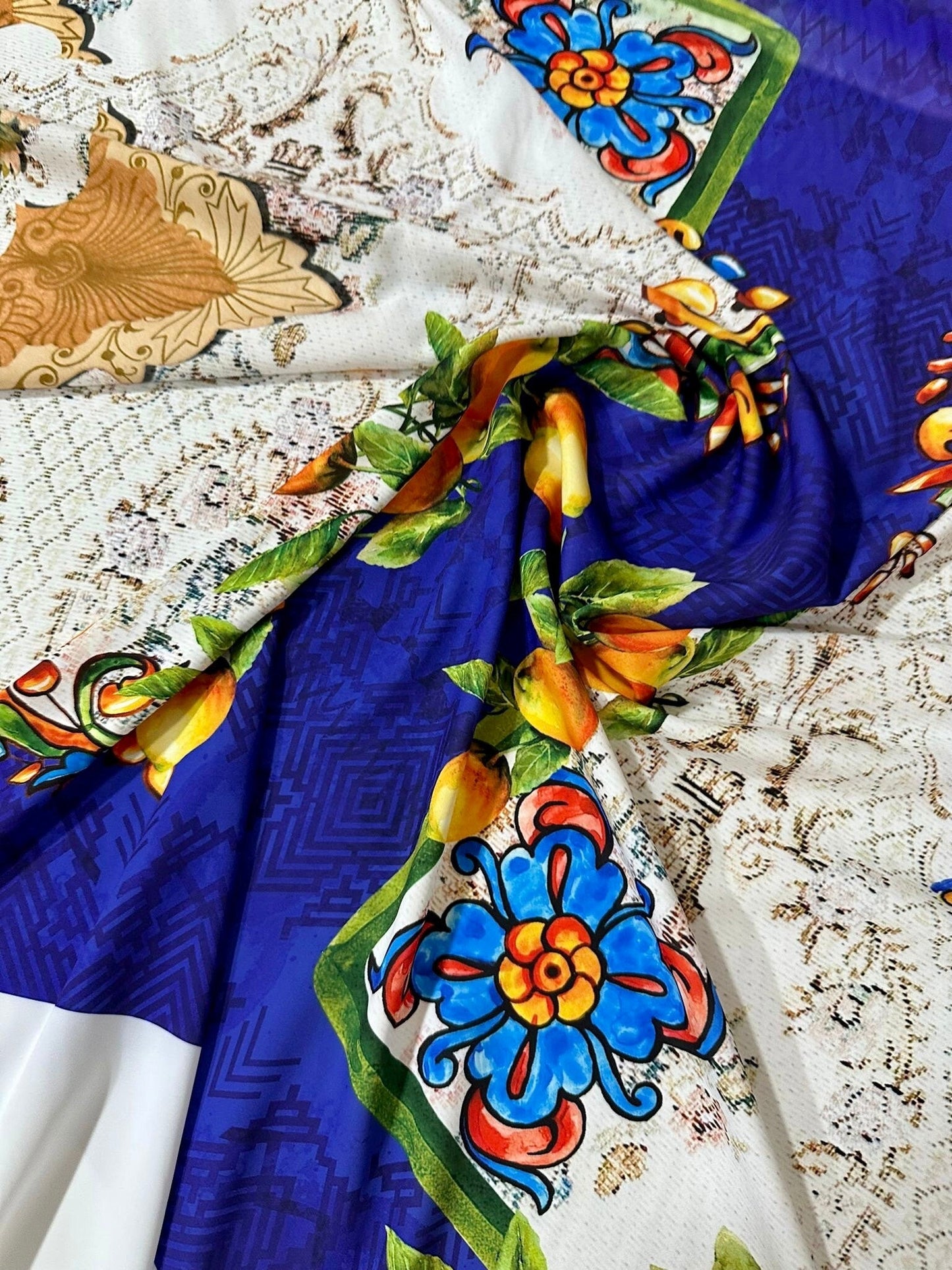 Floral Mosaic  Lemon Angel Pattern Fabric