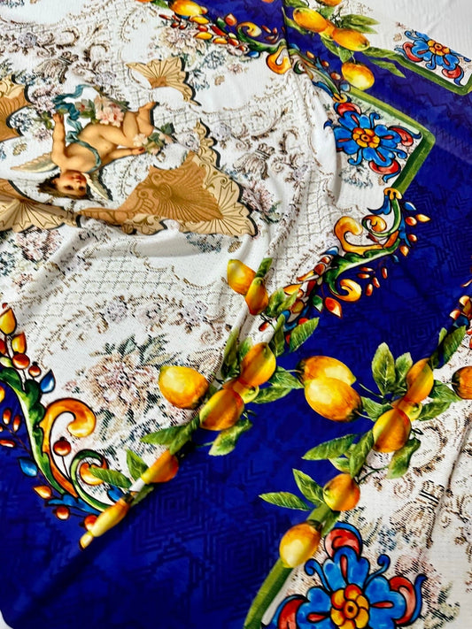 Floral Mosaic  Lemon Angel Pattern Fabric