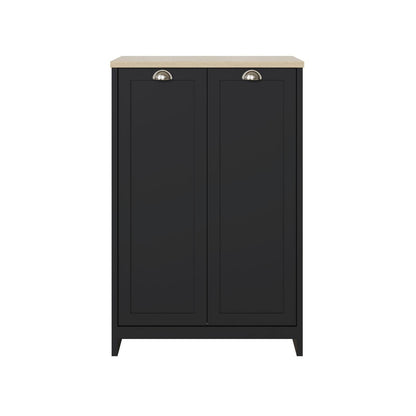 Lancaster Tall Shoe Storage Black & Oak 2 Doors 6 Shelves