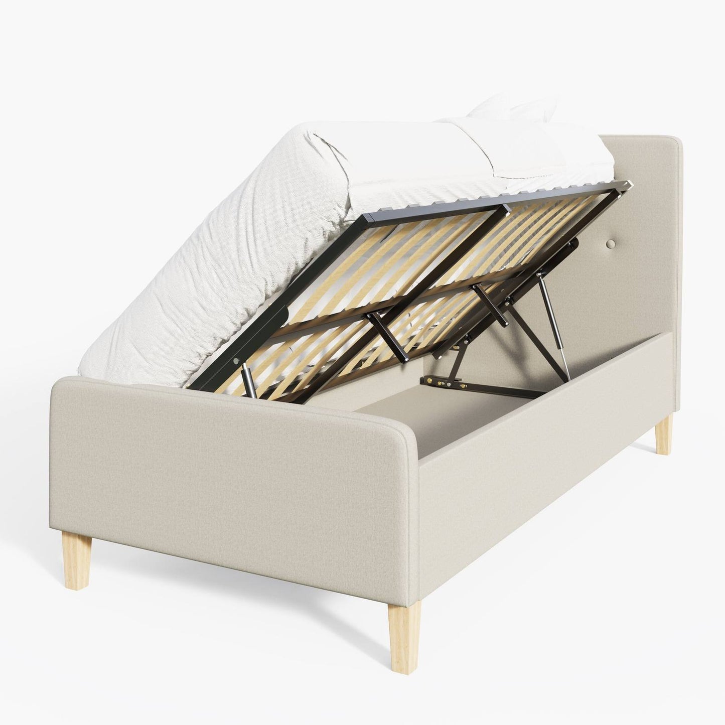 Ashbourne Single Ottoman Bed Wood & Fabric Natural 3 x 7ft